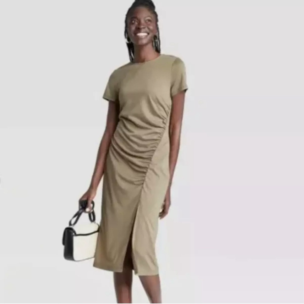 A New Day Women's Midi Ruched Knit Bodycon Dress